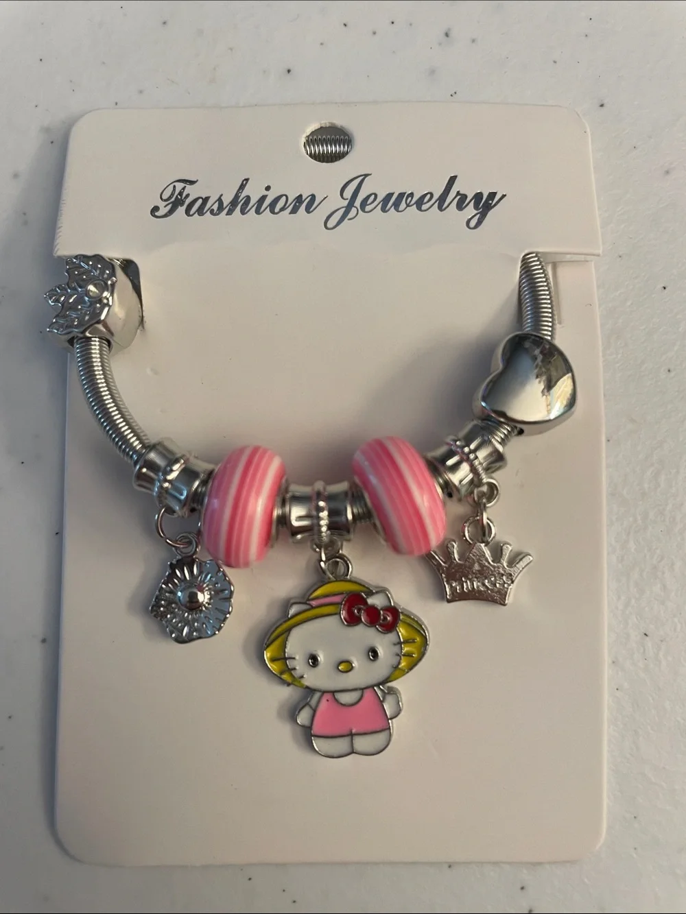 Cute Pink Charm Bracelet with Cartoon Kitty Pendant for Kids